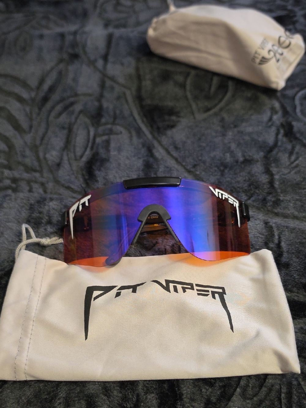 Pit Viper Blue and Orange Mirrored Wrap Sunglasses